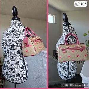 Coach Rowan Pink And Tan Heart Satchel/ Crossbody
